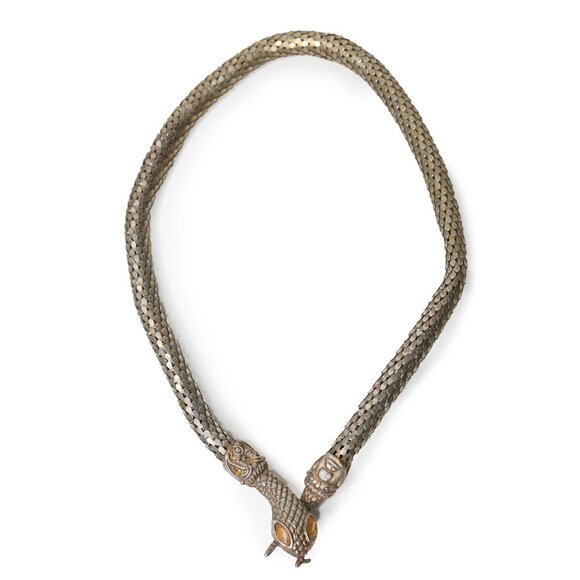 Vintage Gold Tone Snake Necklace | Coil Chain Statement Jewelry Fashion Mesh - Picture 5 of 12